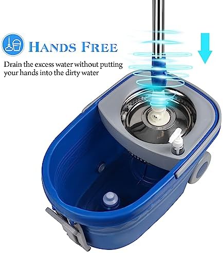 Mop and Bucket with Wringer Set 25QT，Stainless Steel Deluxe 360 Spinning Mop Bucket Floor Cleaning System with 3 Microfiber Replacement Head Refills, 2X Wheel for Home Cleaning with Drain Plug
