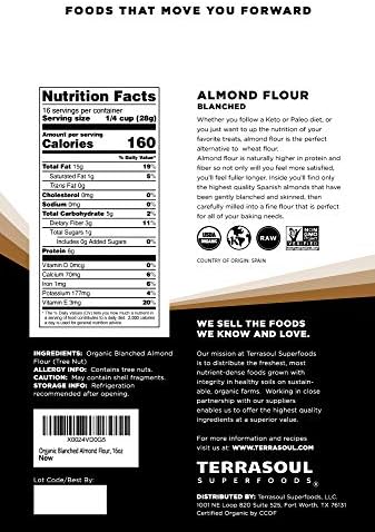 Terrasoul Superfoods Organic Almond Flour, 2 Lbs (Pack of 2) - Fine Texture | Grain-Free | Gluten-Free | Perfect for Keto Baking