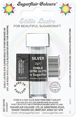 Sugarflair SILVER Sugarcraft Edible Lustre Glitter Sparkly Shimmer Decorating