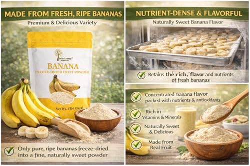 Indus Farms Freeze Dried Banana Fruit Powder | Wholesome Flavor for Smoothies, Baking, Cereals, Frostings, Energy Bars | Natural Sweetener | Additive-Free, GMO-Free | 1 LB