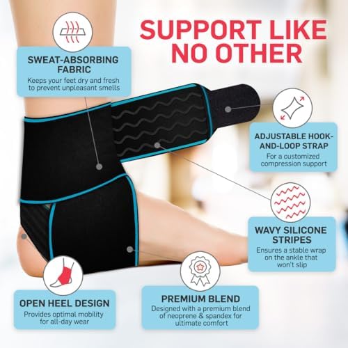 Dr. Arthritis Essentials Ankle Brace Support for Women & Men, Tendonitis, Achilles Injuries, Running, Basketball & More, Fits Left & Right Foot (Blue 2 Pack)