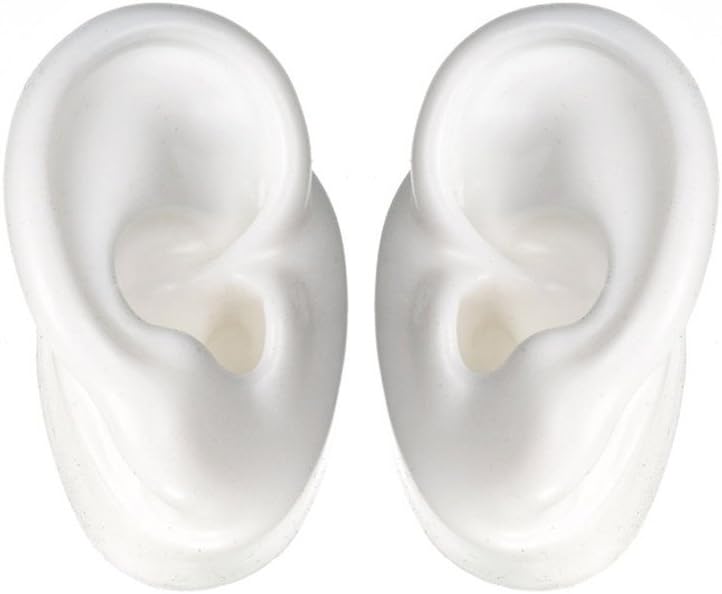 (One Pair) Silicone Ear Model Soft - Flexible Earmold Ear Displays for Acupuncture, Jewelry, Audio Music Recording, Education (White)