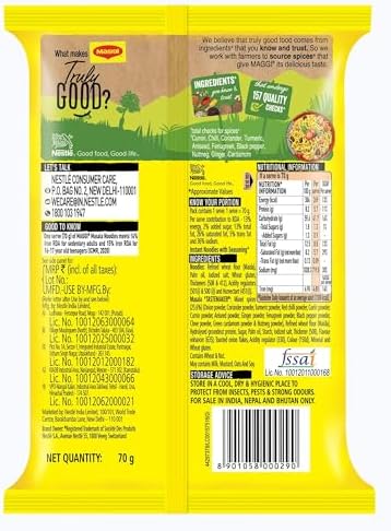 Maggi 2 Minutes Noodles Masala, 70 grams pack (2.46 oz)- 1 pack - Made in India