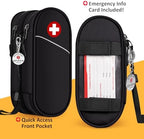 SITHON Double-Layer Epipen Carrying Case with Medical Alert Tag, Travel Medication Organizer Bag Pouch Holds 2 EpiPens, Asthma Inhaler, Anti-Histamine, Auvi-Q, Allergy Medicine Essentials (Black)