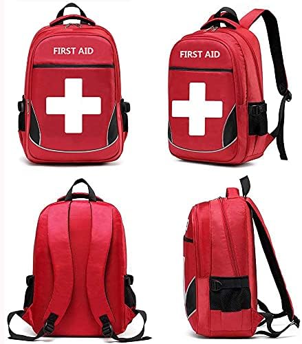 First Aid Bag Empty Red Emergency Medical Bag First Responder Trauma Backpacks Multi-Pocket Traveling Field Trips Camping Essentials (Red, 1 Piece)