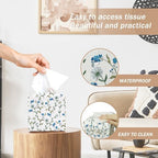 Dasiy and Blue Floral Tissue Box Cover Square with Bottom Belt, Leather Waterproof Tissue Holder Facial Paper Case for Tabletop Home Office Bathroom Car Decor -01