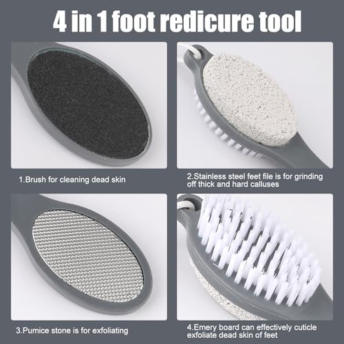 3Pcs 4 in 1 Foot File Callus Remover with Pumice Stone,Foot Rasp Sandpaper,Professional Pedicure Tools for Dead Skin Removal Home Foot Care Ergonomic Non Slip Handle