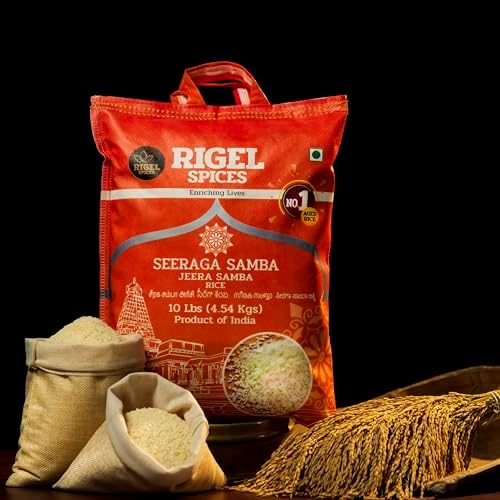 Rigel Spices Premium Seeraga Samba Rice - Aromatic Aged Short-Grain Rice, 10 lbs (4.54 kg) | Authentic South Indian Rice for Biryani & Flavorful Meals | Perfect for Special Recipes & Daily Cooking