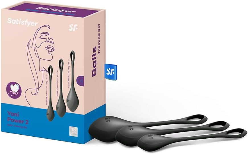 Satisfyer Yoni Power 2 Kegel Balls - Kegel Exercise Weights, Ben Wa Balls, Pelvic Floor Training, Tightening, Ideal for Beginners, 3-Piece Set (Black)