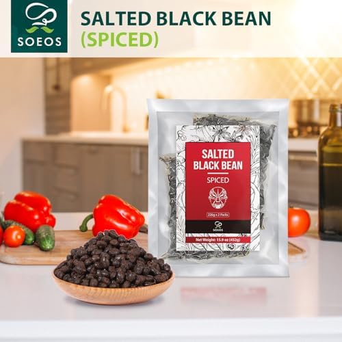 Soeos Salted Black Bean Spiced, 15.9 oz (226g*2 Pack), Chinese Fermented Black Beans, Flavor Enhancer for Stir-Fries, Stews, and Sauces, Rich Umami Flavor