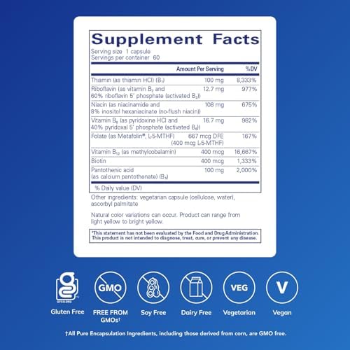 Pure Encapsulations B-Complex Plus - B Vitamins Supplement to Support Neurological Health, Cardiovascular Health, Energy Levels & Nervous System Support* - with Vitamin B12 & More - 60 Capsules