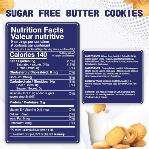Sugar Free Butter Cookies 36 Count Traditional Danish Cookies, Premium Assorted Shortbread cookies for Diabetics (1 Pk, 11 Ounce)