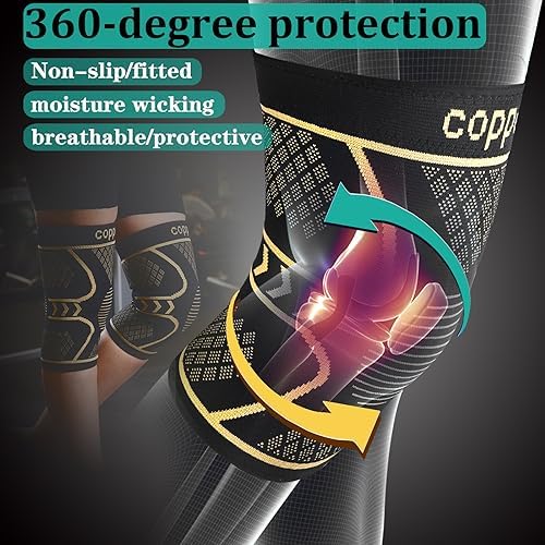 Copper Knee Braces for Women and Men 2 Pack, Knee Compression Sleeve for Knee Pain, Arthritis,ACL, Meniscus Tear, Joint Pain Relief, Knee Support for Running, Working Out, Fitness, Weightlifting-L