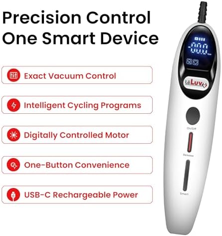 LeLuv Magna LCD Smart Handheld Electric Vacuum Pump Handle — USB-Rechargeable Precision Vacuum Controller with Manual & Smart Modes, Release Safety, Professional Vaccum Tool - Smooth White Silicone