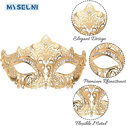 Masquerade Mask for Couple - Roman Greek Man Mask & Venetian Metal Women Mask for Masquerade Ball Mardi Gras
