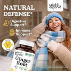 Wild & Organic Ginger Root Capsules 1200 mg - Immune & Digestive Support - Natural Ginger Supplements - Zingiber Officinale Powder - 45 Days of Supply - Vegan, No Fillers, Non-GMO - 90 Count