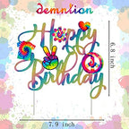C L cooper life Tie Dye Happy Birthday Cake Topper - Gold, 1pc, 7.9 x 6.8 inches - Tie Dye Party Decoration for Carnival, Baby Shower, Birthday