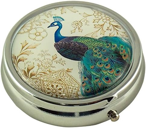 Designer Pill Box by Houder - Decorative Pill Case with Gift Box - Carry Your Meds in Style (Peacock)