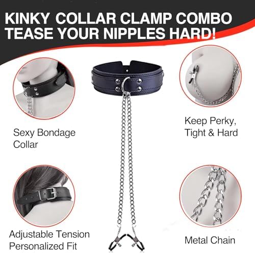 BDSM Bondage Nipple Clamps Collar Set Sex Toys, Nipple Stimulation Adjustable Nipple Clamp Metal Chain with 2Pcs Bow Nipple Clips Jewelry with Bell for Adult Play Toy Solo or Couple Kinky Pleasure