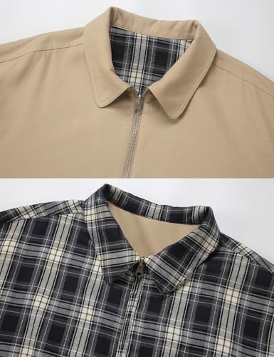 Silent Vortex Men's Zip Up Reversible Lightweight Jacket Waterproof Winter Essentials Jackets Lined with Plaid