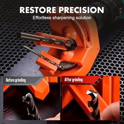 Multifunction Drill Bit Sharpener with 2 Grinding Wheels,Portable Drill Machine Blade Sharpening Universal Tool for HSS, Carbide & Masonry Bits (Orange)