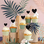 30 PCS Love Heart Cupcake Toppers Glitter Sweet Love Cupcake Picks Bridal Shower Wedding Engagement Cake Decorations for Valentine's Day Baby Shower Birthday Anniversary Party Supplies Black