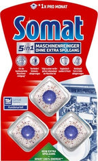 SOMAT 5-in-1 machine cleaner (3 WL), anti-limescale dishwasher cleaner for monthly use, cleaning tabs for the dishwasher for longer life, without extra rinse cycle