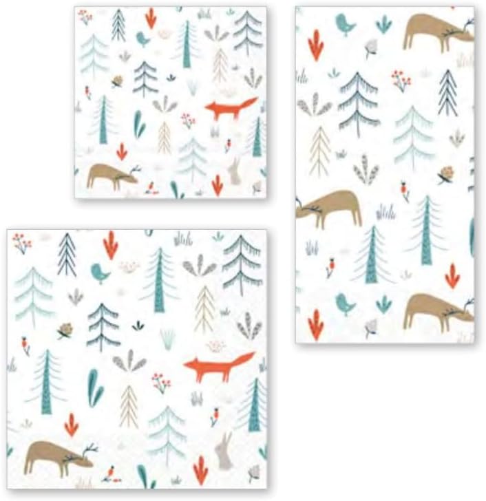 IHR Ideal Home Range Party Napkins Disposable 3-Ply Paper Lunch Napkin Pack, 6.5" x 6.5", Forest Animals, 20-Count