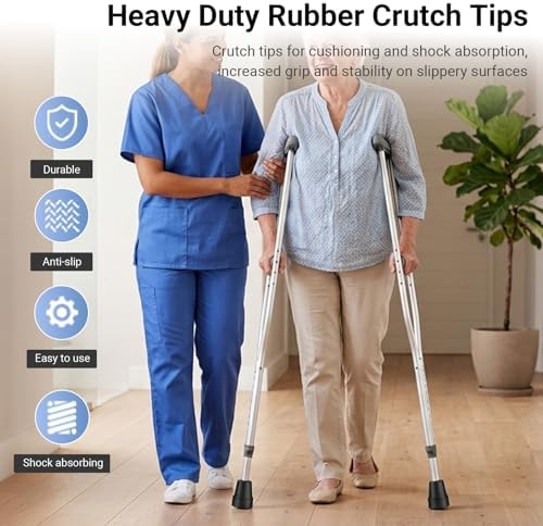 4-Pack Crutch Tips 7/8 Inch Upgrade Heavy Duty Rubber Crutch Accessories Replacement Rubber Cane Tips, Black