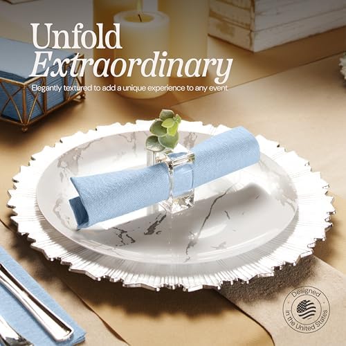 Disposable Cloth-Like Paper Napkins, 200 Pack 12" x 17" Linen-Feel Blue Denim Dinner Napkins For Wedding, Party, Kitchen Or Bathroom, Made In USA