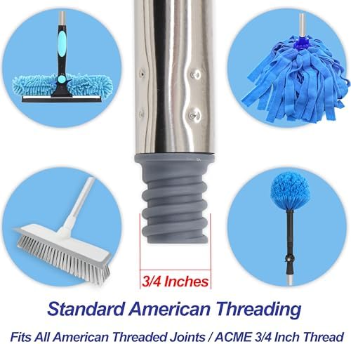 EaseYourDay 4-Section 4.8ft. Stainless Steel Pole Mop Replacement Handle Compatible with All Cleaning Head with American Threading System