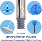 EaseYourDay 4-Section 4.8ft. Stainless Steel Pole Mop Replacement Handle Compatible with All Cleaning Head with American Threading System