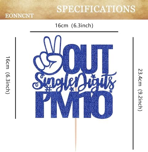 Out Single Digits I'm 10 Cake Topper - Royal Blue Glitter 10th Birthday Cake Decoration Supplies for Boys and Girls - Double Digits 10 Cake Decor for 10th Birthday Party Supplies Photo Booth Props