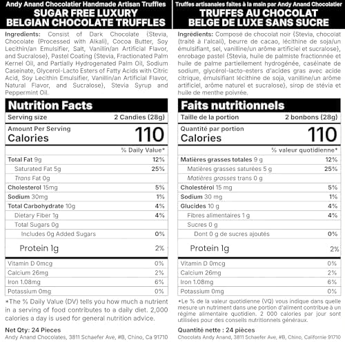 ANDY ANAND CHOCOLATIER Sugar Free & Gluten Free Belgian Chocolate Truffles Gift Box - European Imported Chocolate Truffles, Handcrafted Diabetic Snacks for Adults (48 Pcs)