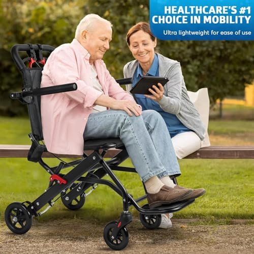 13Lbs Ultra Lightweight Wheelchair for Adults,Foldable Aluminum Transport Chair,Supports 286Lbs,Features Flip-Up Armrests & Locking Brakes,Ideal for Air Travel, Hospital Visits,and Everyday Use Black