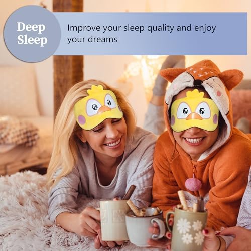 Cute Sleep Masks Cartoon Animal Eye Mask Plush Sleeping Mask & Travel Blindfold - Funny Novelty Eye Shade for Women Men (Chick)