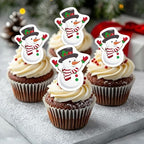 50 PCS Edible Christmas Snowman Cupcake Toppers Edible Xmas Themed Cake Toppers Wafer Paper Snowman Decorations for Christmas Theme Baby Shower Kids Birthday Holiday Party Cake Decorations Supplies