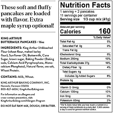 King Arthur Buttermilk Pancake Mix Just Add Water, Sourced Non-GMO, Certified Kosher, 16 Oz