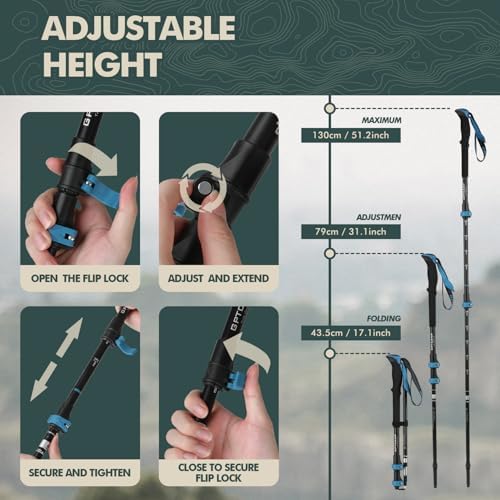 GPTCAMP Hiking Stick,1PC Trekking Pole Collapsible Hiking Pole,Lightweight Folding Adjustable Travel Walking Stick with EVA Foam Grip for Men Women,Blue(1 Pole)
