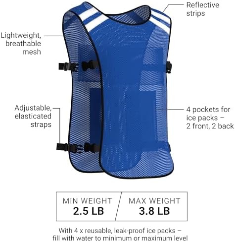 Cooling Vest for Men & Women - Adjustable Lightweight Ice Vest, S-XXL, Includes 8 Ice Packs, Ideal for Motorcycle, MS, Mascots & Outdoor Stay Cool Activities