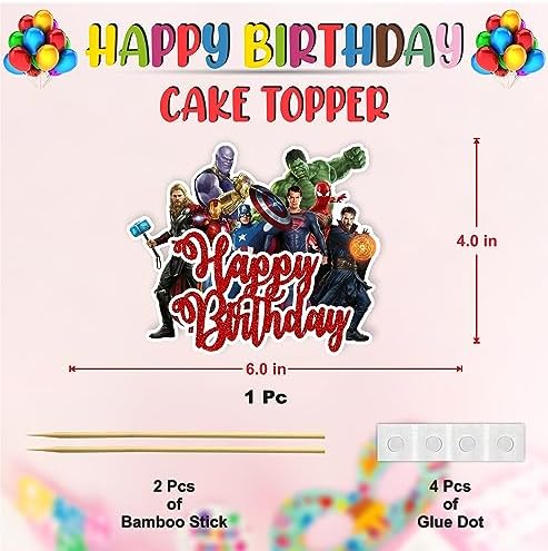 Superhero Happy Birthday Cake Topper – Comic Theme Party Decorations | Perfect for Men & Adults Celebrations | Ideal for Cakes, Cupcakes & Party Décor