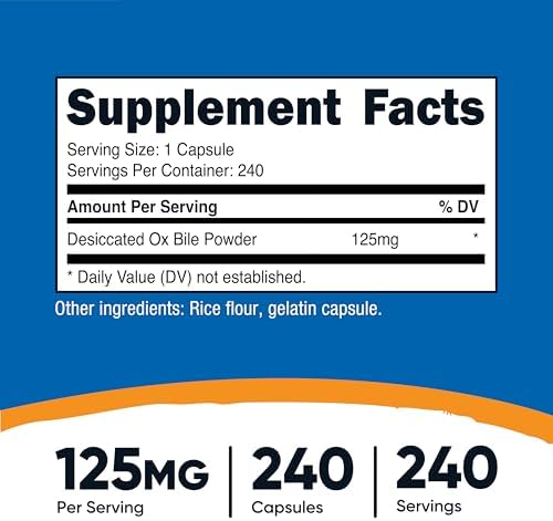 Nutricost Ox Bile Capsules 125mg, 240 Capsules - Non-GMO