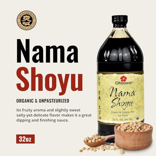 Ohsawa Nama Shoyu, Organic and Aged in 150 Year Cedar Kegs for Extra Flavor - Japanese Soy-Free Sauce, Low - Sodium, Non-GMO, Vegan, Kosher - 32 oz