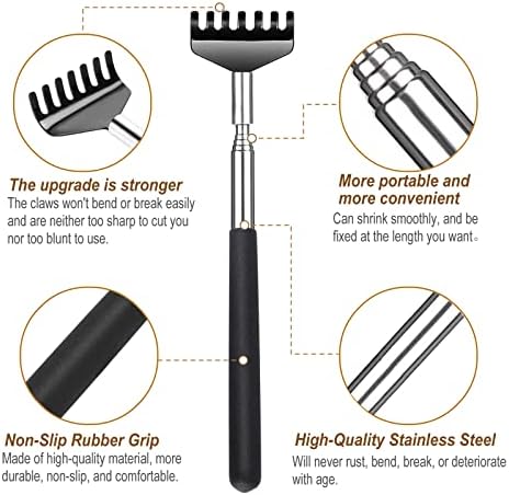 Back Scratcher with Gift Bag - Portable Metal Stainless Steel Telescoping Massage Tool - Gift/Stocking Stuffers for Men Women