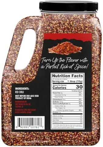 Crushed Red Pepper Flakes 4 LB Bulk Jar (64 Oz) - All Natural, Pure, Chilli Flakes Hot Pepper, Great on Pasta and Pizza by Spicy World - Can Also Be Used For Yards, Backyard Protection, Chicken Protection