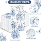 100PCS Blue Floral Napkins Disposable Hand Towels for Bathroom 3 Ply Blue and White Paper Napkins Decorative Flower Guest Napkins Chinoiserie Napkins for Wedding Bridal Shower Birthday Cocktail Party