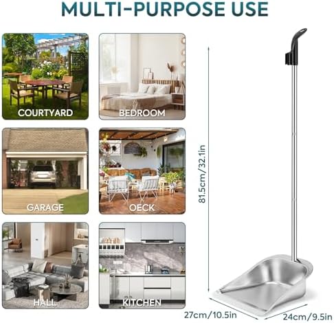 Yangbaga Dust Pans with Long Handle - 35”Heavy Duty Metal Upright Stand Up Dustpan - Long Handled Stand Up Dustpans - Best Dustpans for Home/Lobby/Shop/Garage/Yard