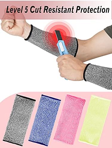 SATINIOR 4 Pairs Cut Resistant Arm Sleeves Level 5 Arm Protectors for Thin Skin and Bruising Safety Protective for Men Women(Grey, Blue, Pink, Yellow)