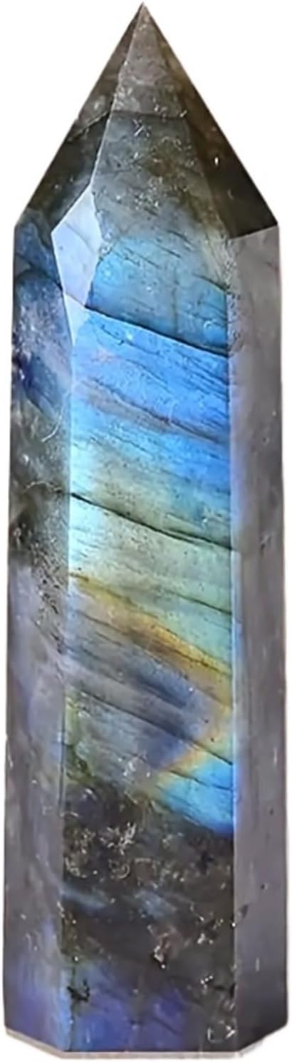 Labradorite Crystal Wand 3-4 Inches 6 Faceted Single Point Prism Natural Quartz Stone for Meditation Reiki Chakra Healing Therapy Home Decor Gift