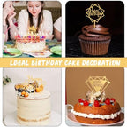 20pcs Happy Birthday Cake Toppers,10 Different Shapes Gold Acrylic Cake Toppers for Decorations Glittering Cupcake for Birthday Event Party Supplies